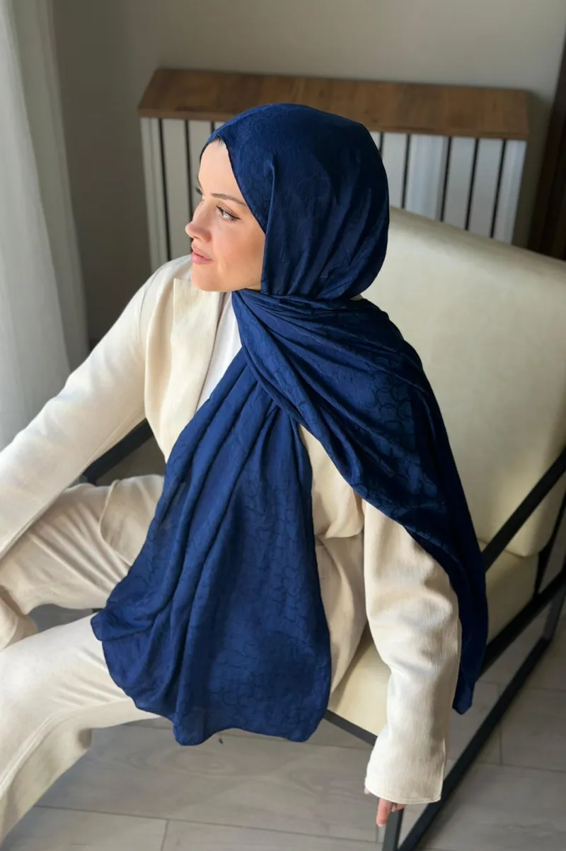 Lora Desen Ayrobin Jakar Şal - Lacivert - 3