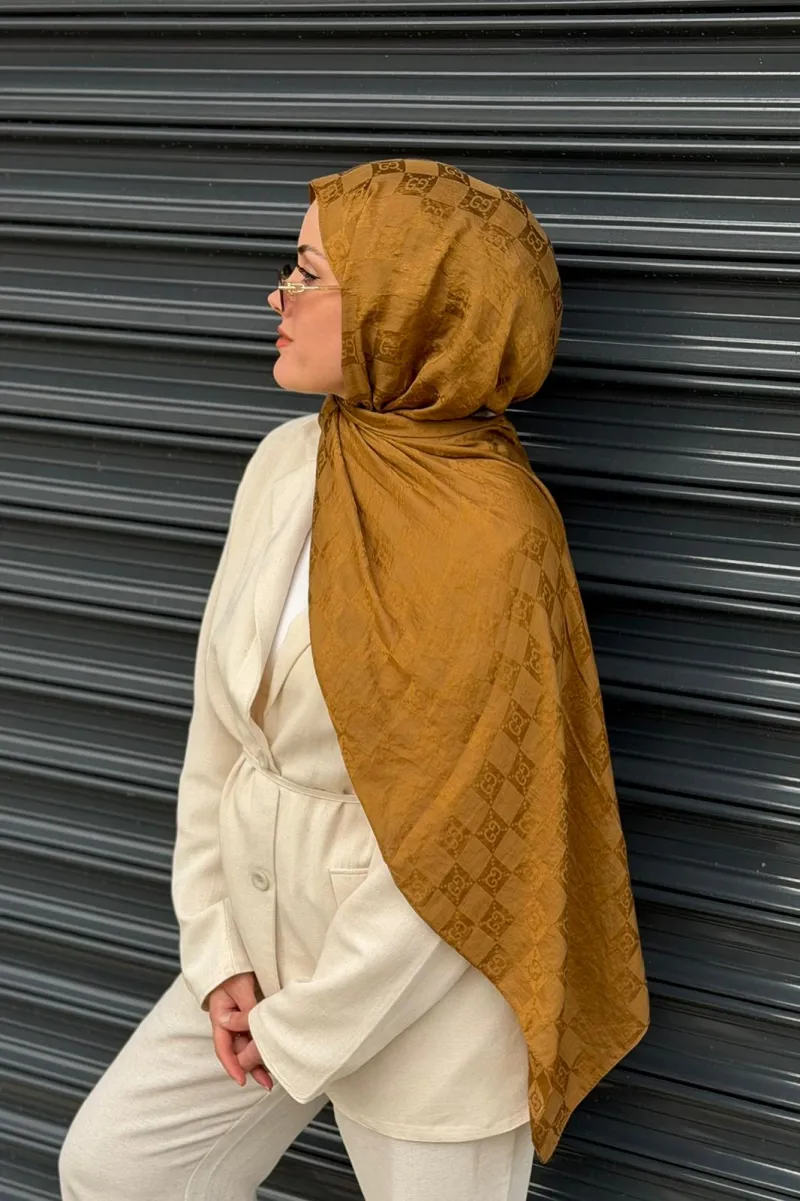 G Desen Ayrobin Pamuk Jakar Şal - Camel - 2