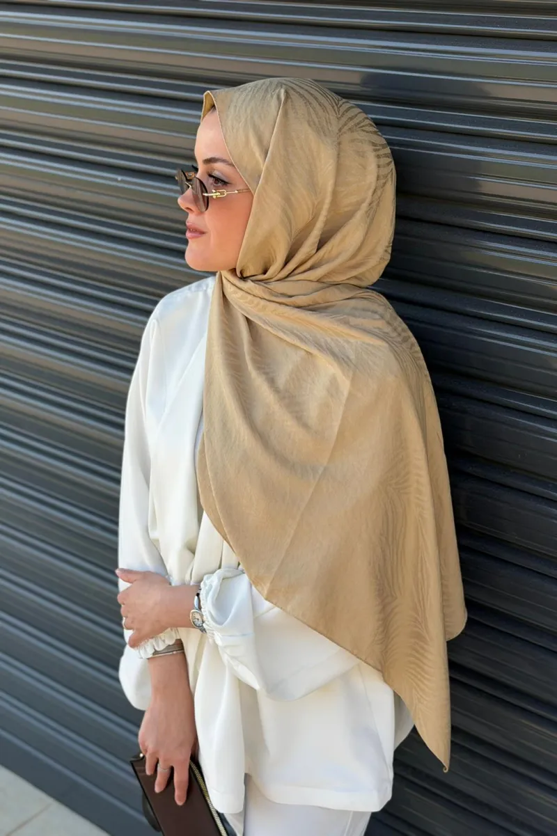 Pure Desen Ayrobin Jakar Şal -  Butter Yellow - 2