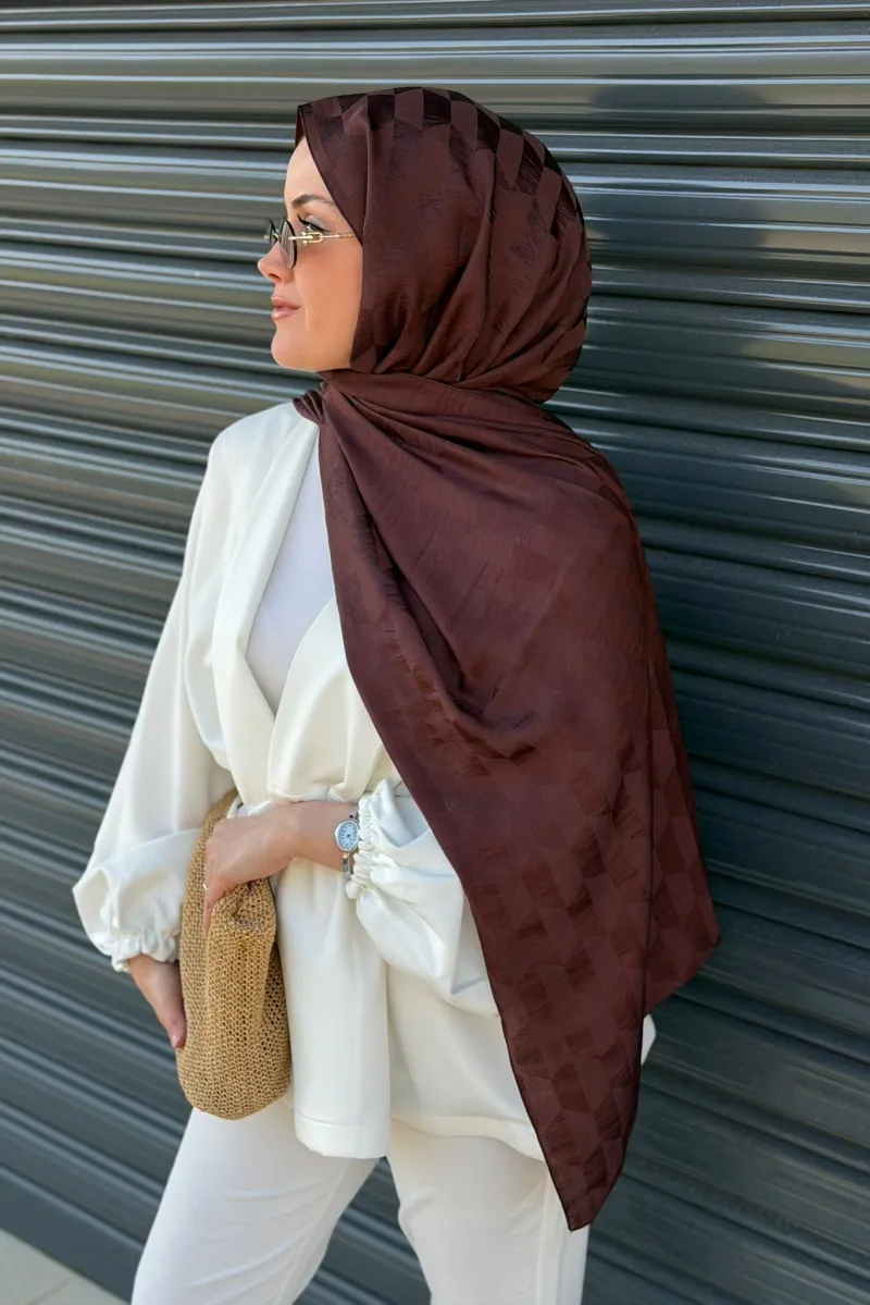 Qoza Desen Pamuk Jakar Şal -  Acı Kahve - 3