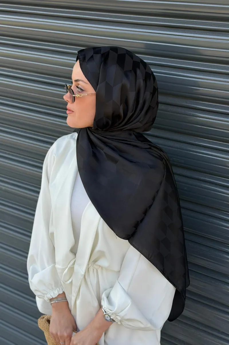 Qoza Desen Pamuk Jakar Şal -  Siyah - 2