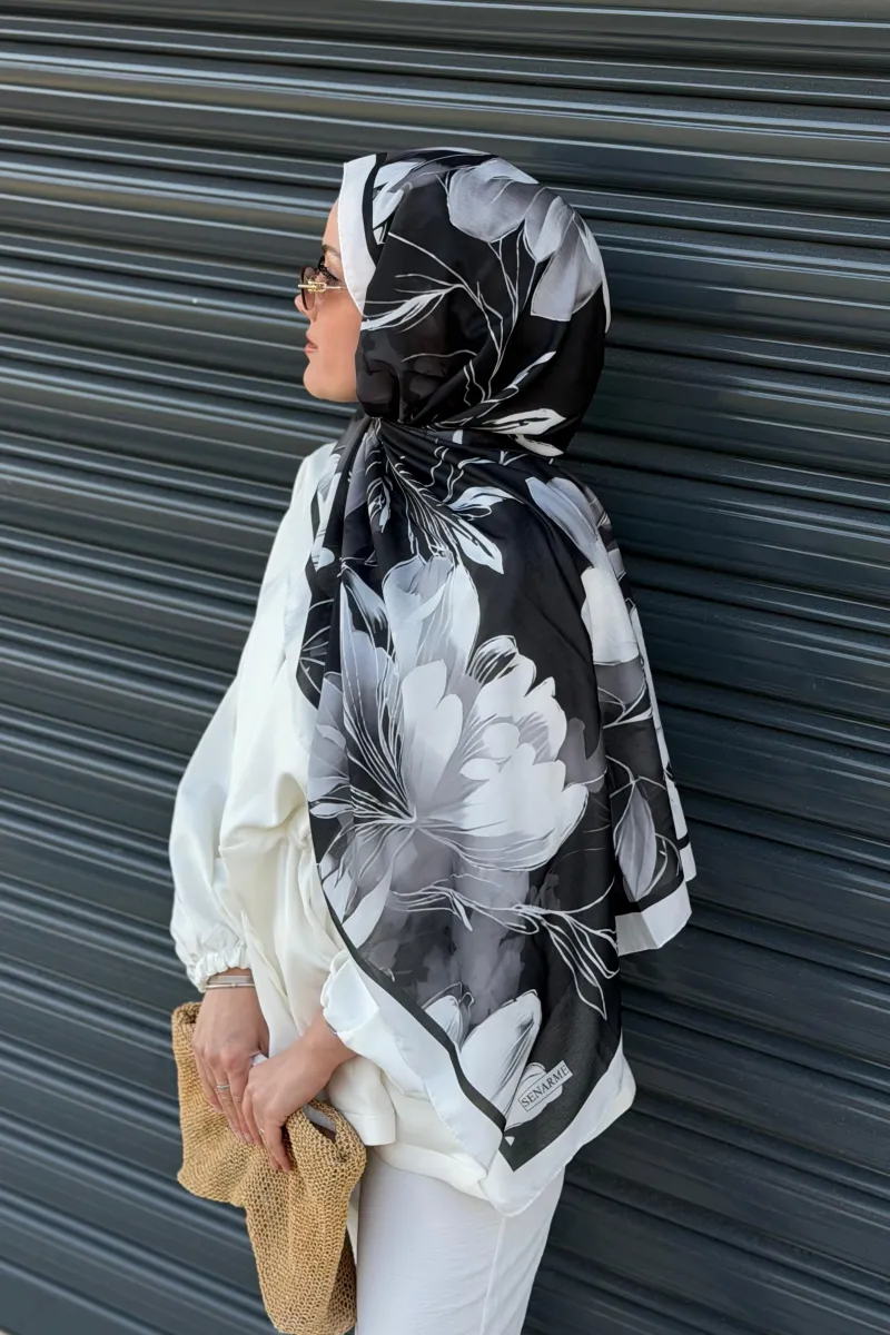 Marline Desen Soft Pamuk Şal - Siyah Beyaz - 2