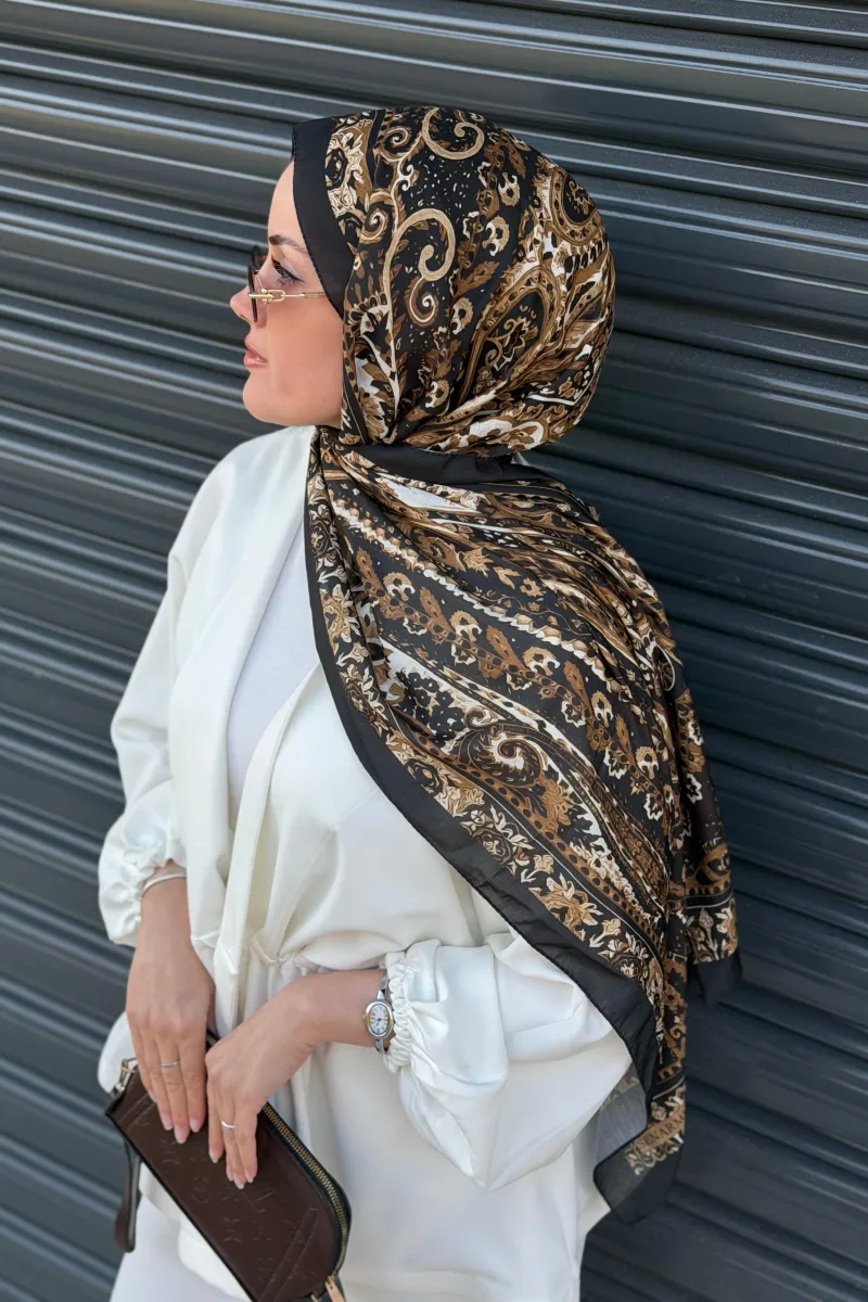 Marline Desen Soft Pamuk Şal - Siyah Gold - 3