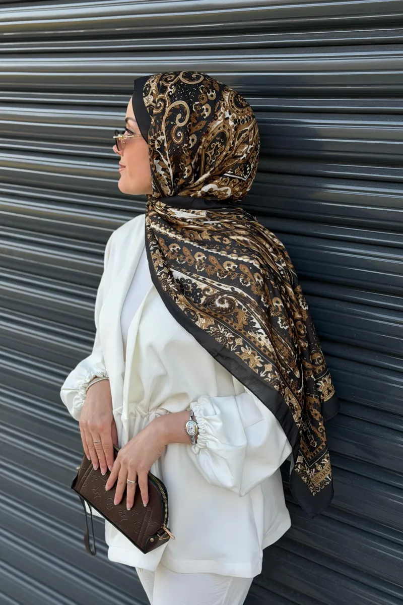 Marline Desen Soft Pamuk Şal - Siyah Gold