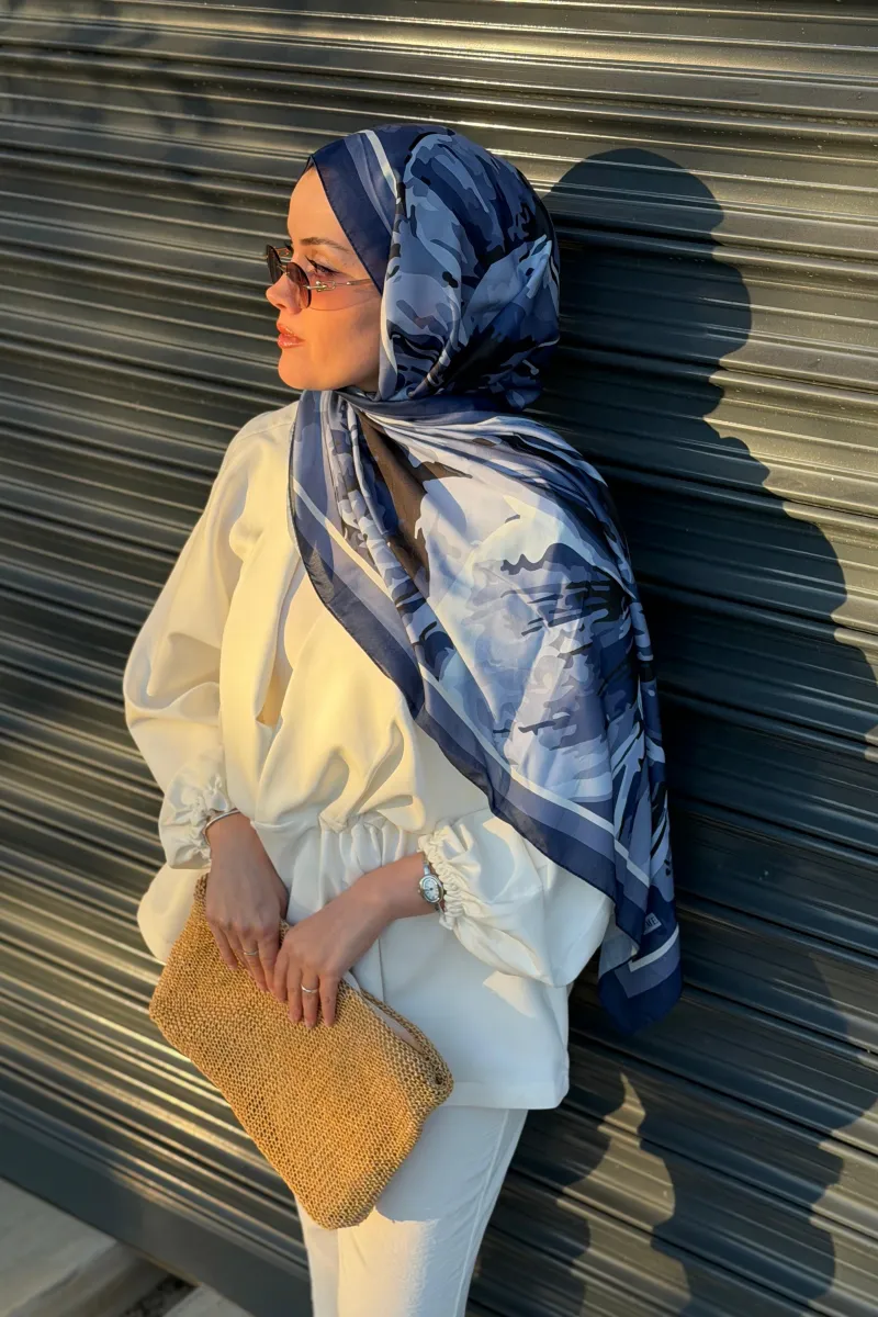 Marline Desen Soft Pamuk Şal - Açık Mavi - 3