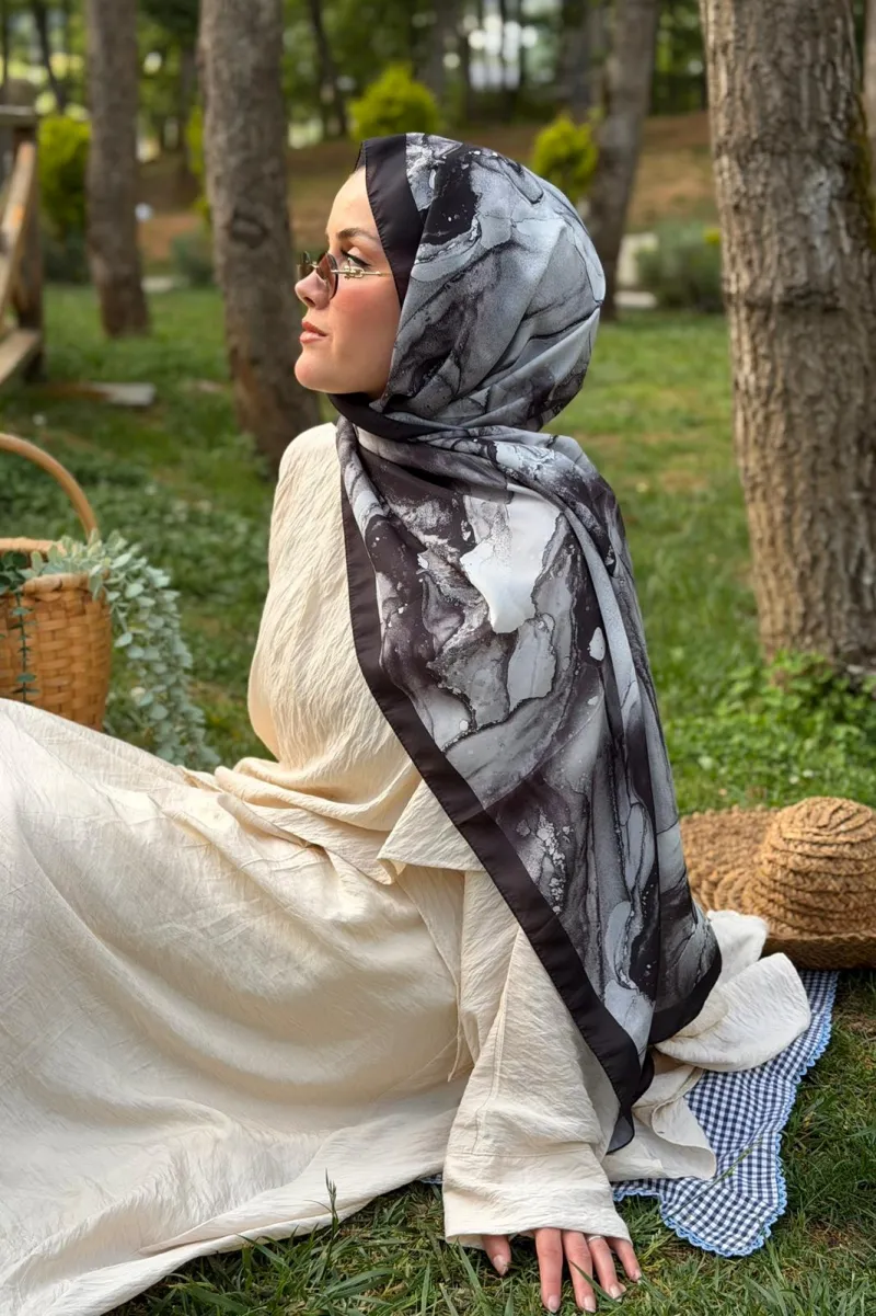 Ahenk Desen Soft Pamuk Şal - Siyah - 2