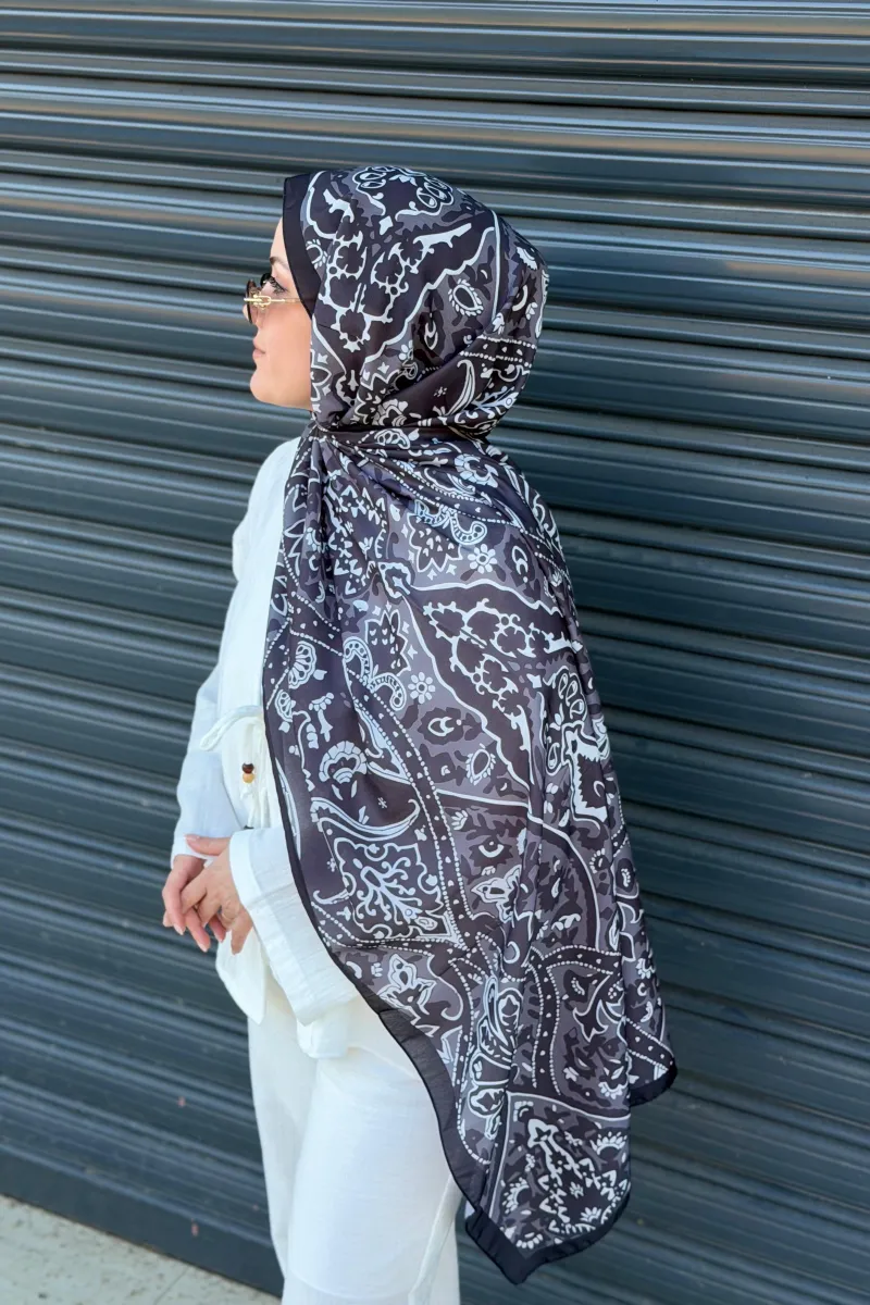 Antique  Desen Soft Pamuk Şal - Siyah - 2