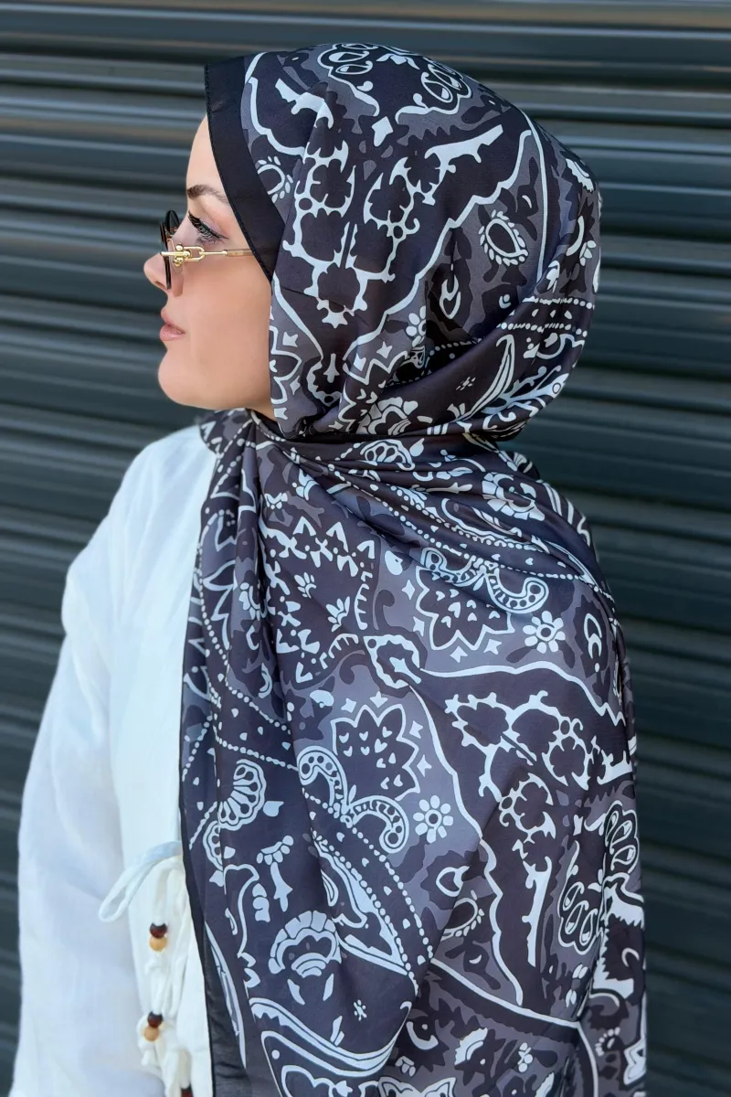Antique  Desen Soft Pamuk Şal - Siyah - 3
