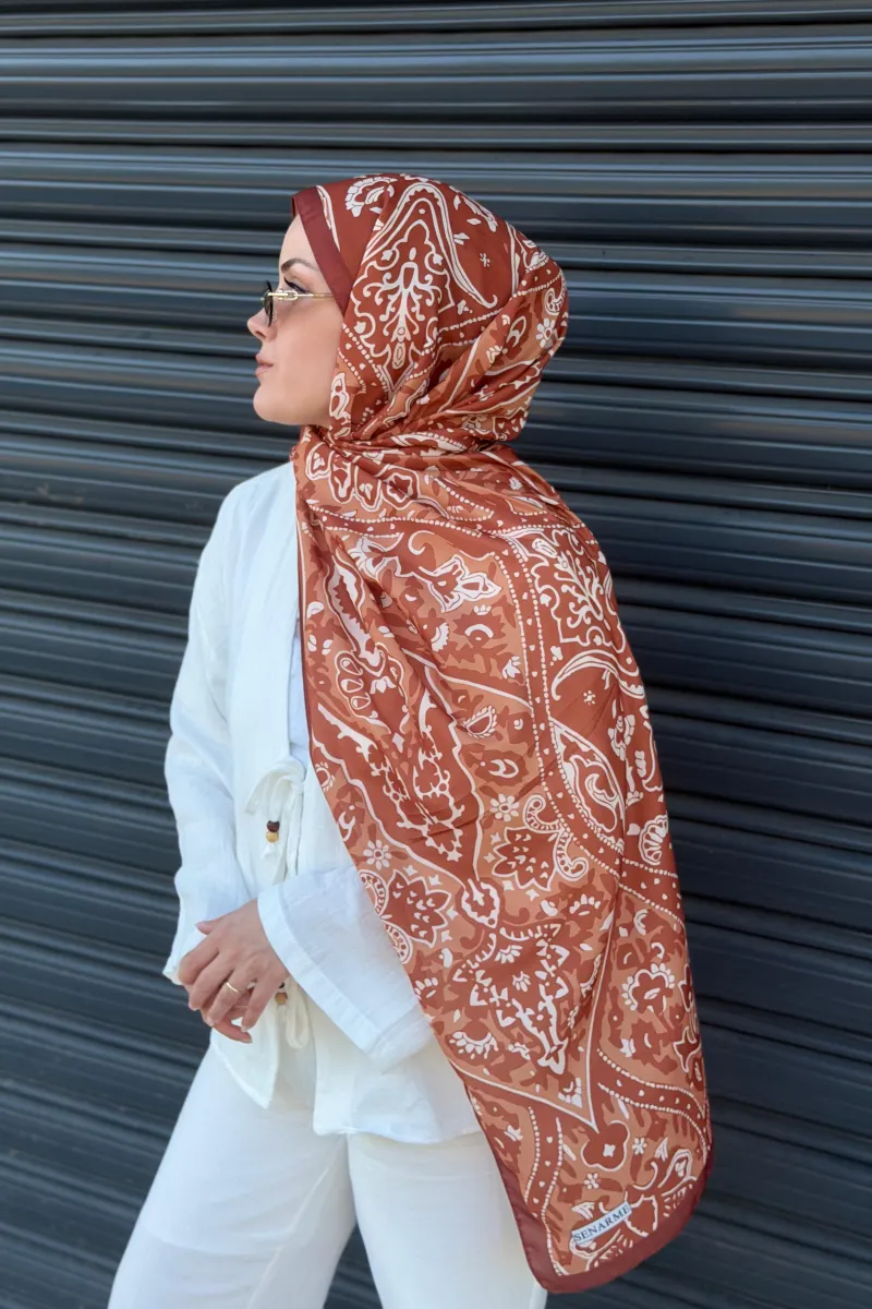 Antique  Desen Soft Pamuk Şal - Tarçın  - 2