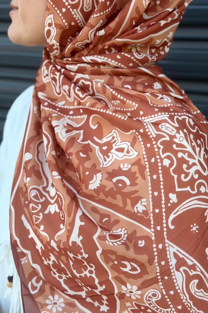 Antique  Desen Soft Pamuk Şal - Tarçın  - 3