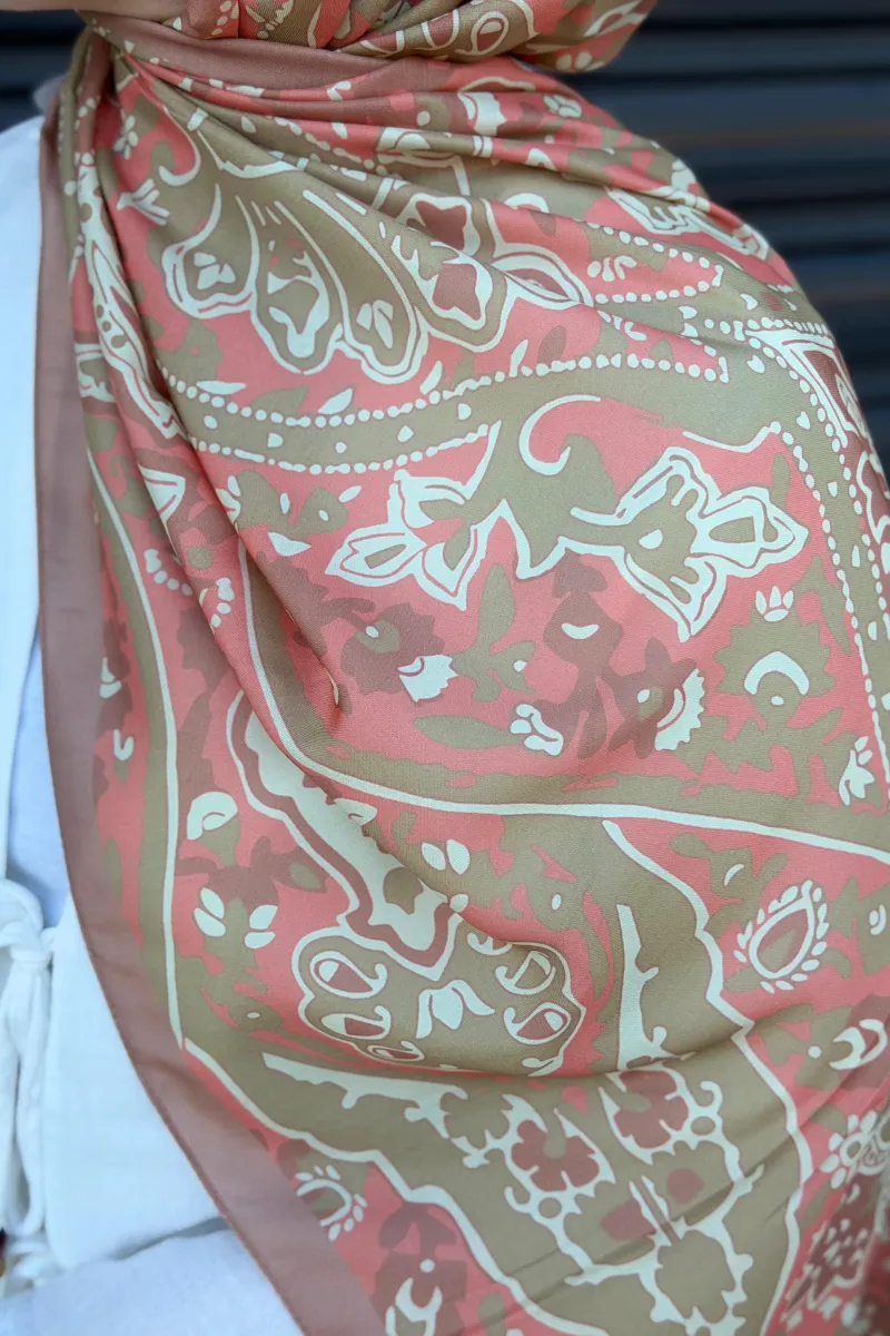Antique  Desen Soft Pamuk Şal - Kavuniçi - 3