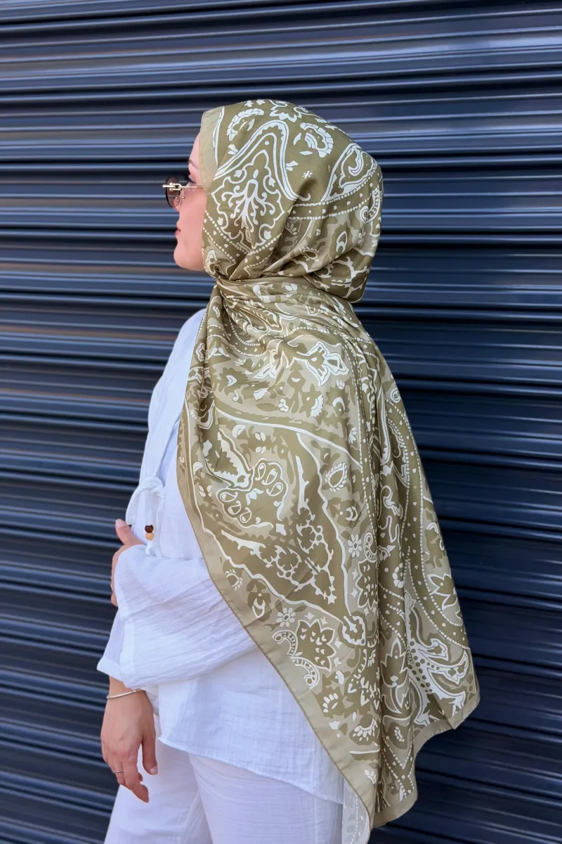 Antique  Desen Soft Pamuk Şal - Olive