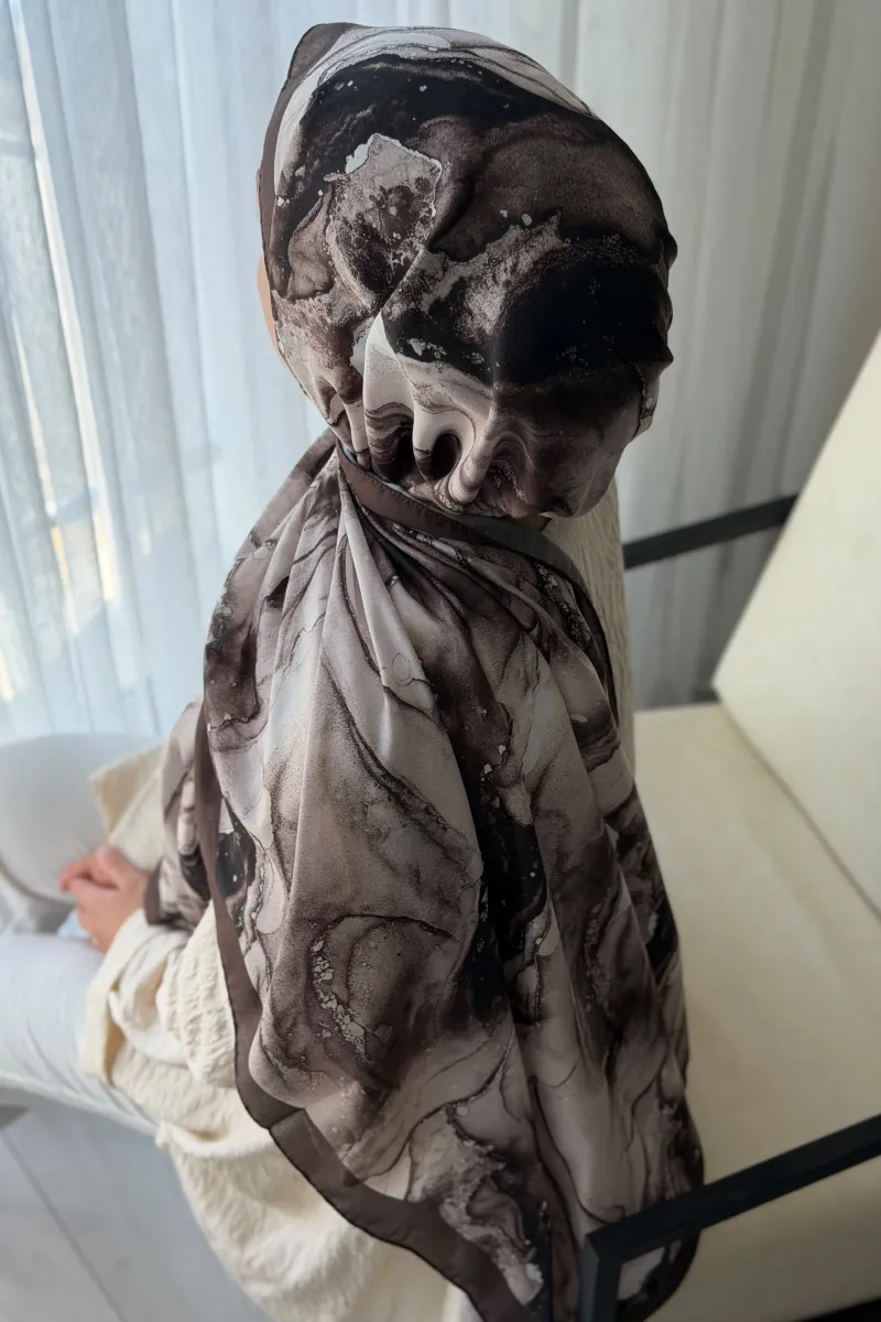 Ahenk Desen Soft Pamuk Şal - Acı Kahve - 3