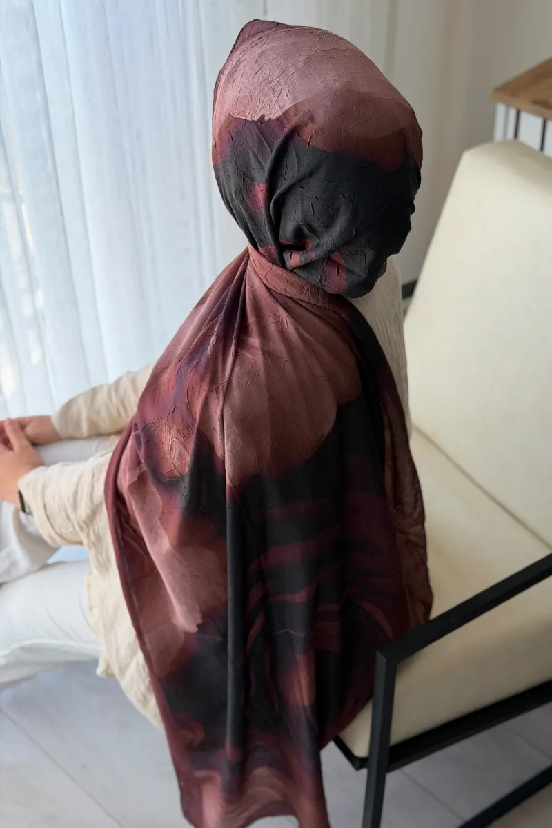 Pamuk Kraş Şal Marline Desen - Acı Kahve-Siyah - 3