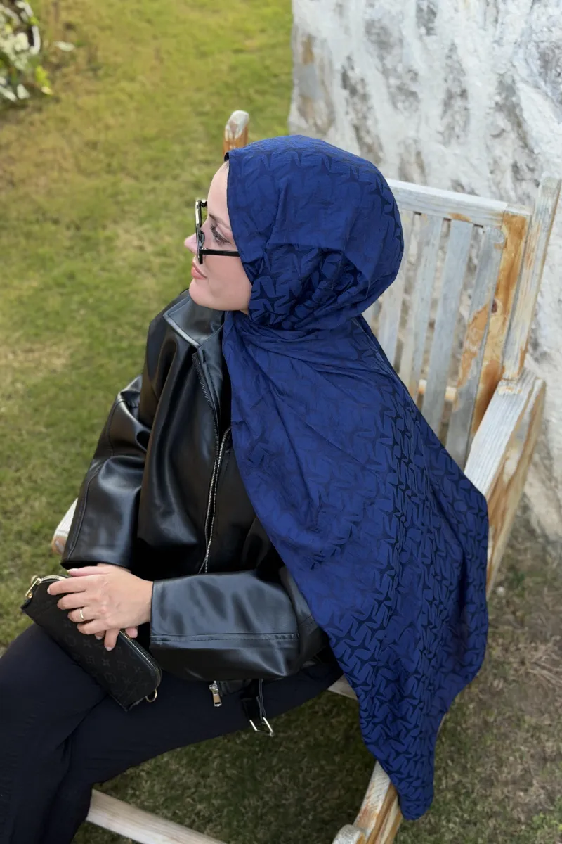Starz Desen Ayrobin Jakar Şal - Lacivert - 2