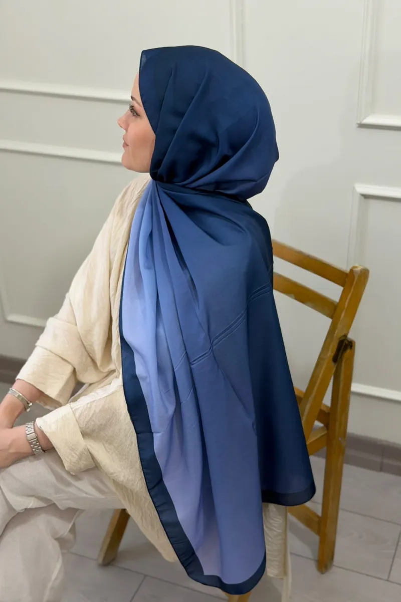 Degrade Desen Soft Pamuk Şal - Lacivert - 2