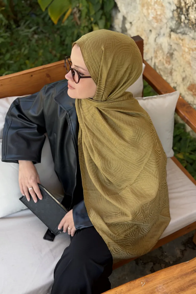 Sally Desen Ayrobin Jakar Şal - Olive Yeşil - 2