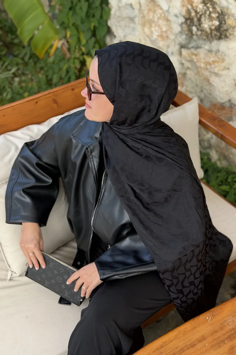 Wave Desen Ayrobin Jakar Şal - Siyah - 2