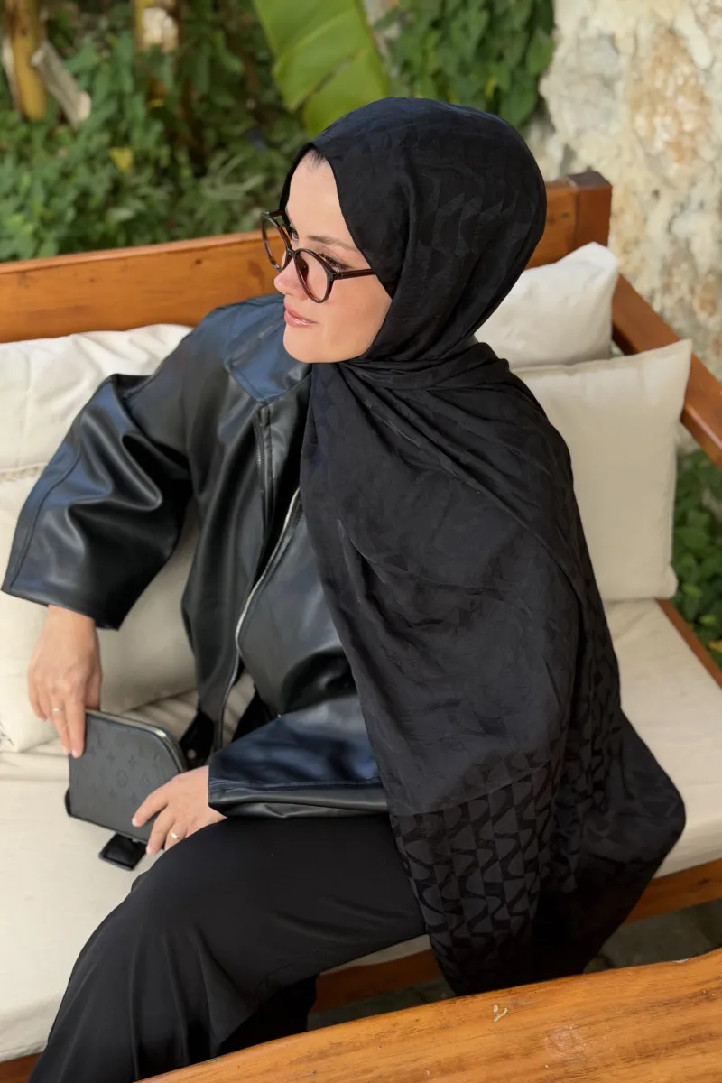 Wave Desen Ayrobin Jakar Şal - Siyah