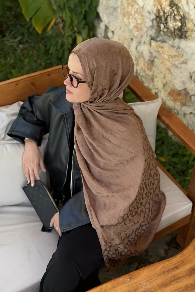 Wave Desen Ayrobin Jakar Şal - Sütlü Kahve