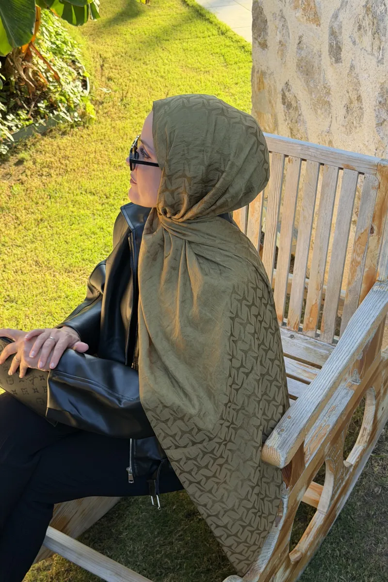 Starz Desen Ayrobin Jakar Şal - Olive Yeşil