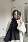 C Desen İpeksi Jakar Şal - Siyah küçük görsel 2