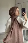 C Desen İpeksi Jakar Şal - Sütlü Kahve küçük görsel 3