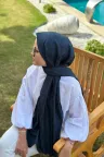 D Desen İpeksi Jakar Şal - Lacivert küçük görsel 2