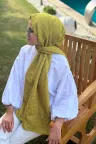 Su Yolu Desen İpeksi Jakar Şal - Yağ Yeşili küçük görsel 2