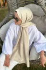 Koza Desen İpeksi Jakar Şal - Krem küçük görsel 2