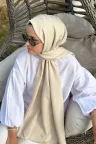 Koza Desen İpeksi Jakar Şal - Krem küçük görsel 1