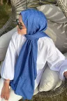Koza Desen İpeksi Jakar Şal - İndigo Mavi küçük görsel 1