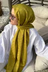 C Desen İpeksi Jakar Şal - Yağ Yeşili küçük görsel 1