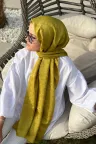 C Desen İpeksi Jakar Şal - Yağ Yeşili küçük görsel 2