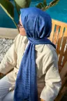 Kazayağı Desen İpeksi Jakar Şal - İndigo Mavi küçük görsel 2