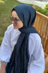D Desen İpeksi Jakar Şal - Lacivert küçük görsel 1