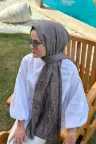 D Desen İpeksi Jakar Şal - Koyu Gri küçük görsel 1