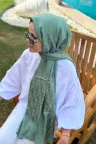 D Desen İpeksi Jakar Şal - Su Yeşili küçük görsel 1