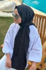 D Desen İpeksi Jakar Şal - Siyah küçük görsel 1