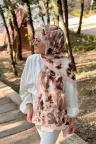 Shine Desen Soft Pamuk Şal - Krem Kahve küçük görsel 2