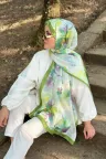 Botanik Desen Soft Pamuk Şal - Yeşil  küçük görsel 3