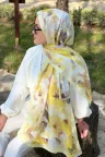 Flower Desen Soft Pamuk Şal - Butter Yellow küçük görsel 1