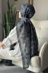 Retro Desen Soft Pamuk Şal - Siyah küçük görsel 3