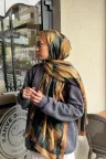 Flora Desen Soft  Pamuk Şal - Sütlü Kahve küçük görsel 3