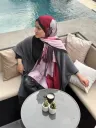 Forest Desen Pamuk Kraş Şal - Bordo küçük görsel 3