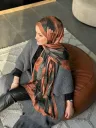 Flora Desen Soft Pamuk Şal - Kiremit küçük görsel 3