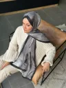 Water Color Desen Soft Pamuk Şal - Siyahh küçük görsel 3