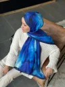 Water Color Desen Soft Pamuk Şal - Lacivert küçük görsel 3