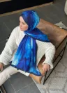 Water Color Desen Soft Pamuk Şal - Lacivert küçük görsel 2