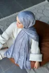 Retro Desen Soft Pamuk Şal - Gümüş Gri küçük görsel 2